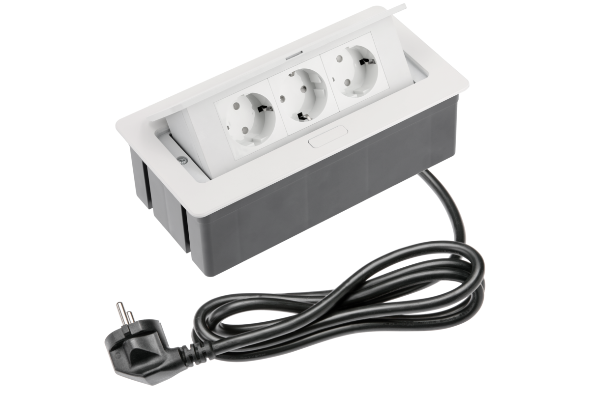 Prelungitor SOFT, 3 loc SCHUCKO, fir cu fișă, alb AE-PBSC3GS-10N GTV