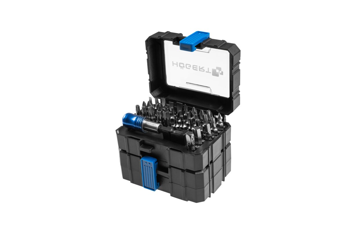 Set biți cu fixator 1/4", SL, PH, PZ, Torx, 17 buc. HOGERT