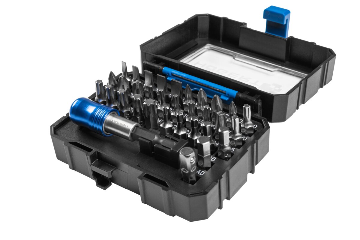 Set biți cu fixator 1/4", SL, PH, PZ, Torx, 17 buc. HOGERT