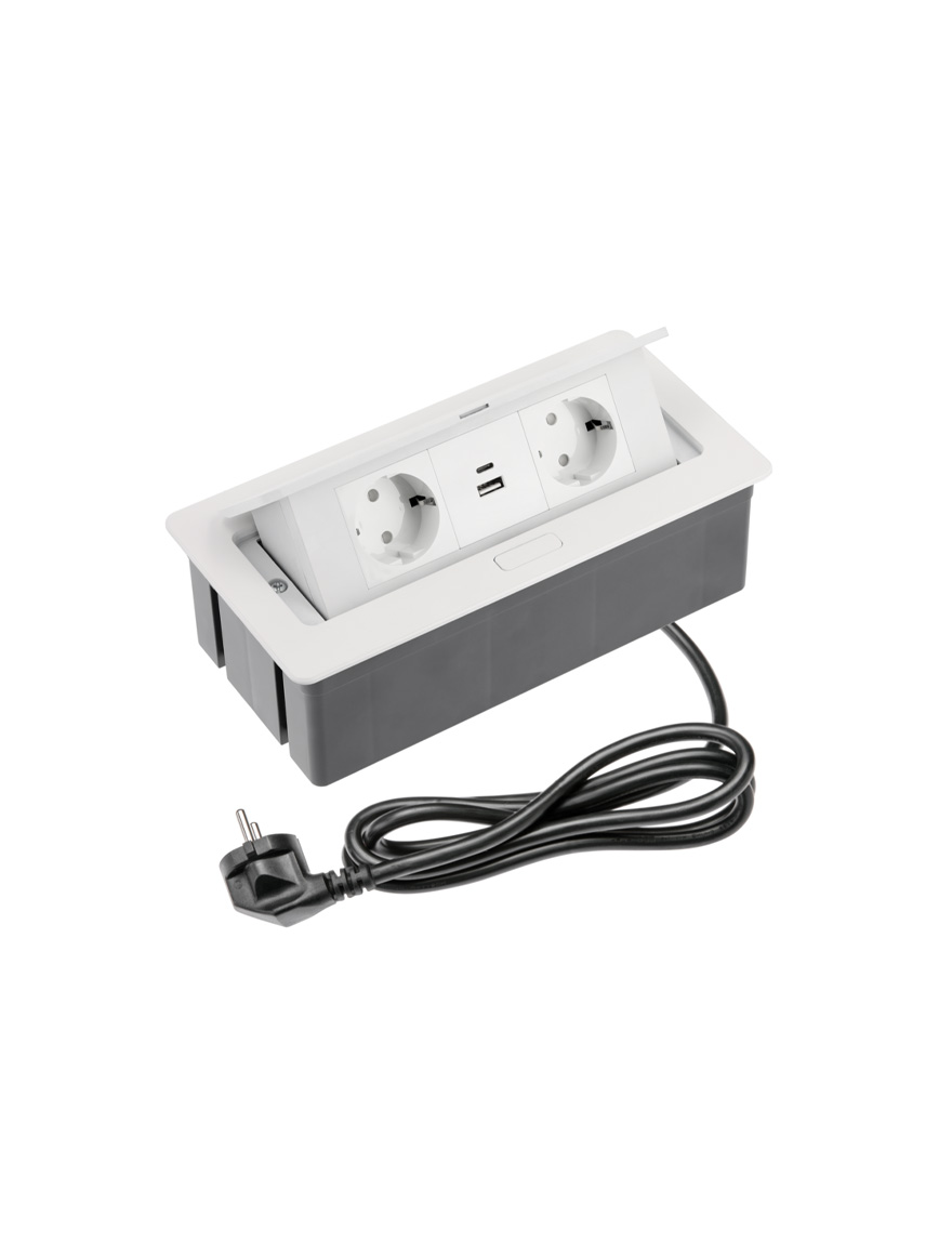Встраиваемая мебельная розетка SOFT 2xSchuko USB A+C белая 1.5м GTV