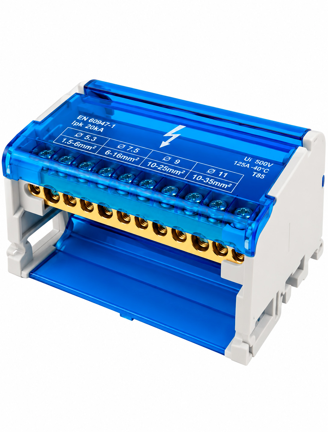 Bloc de distribuție 4x11 șuruburi pe șină DIN 125А TOPKAB