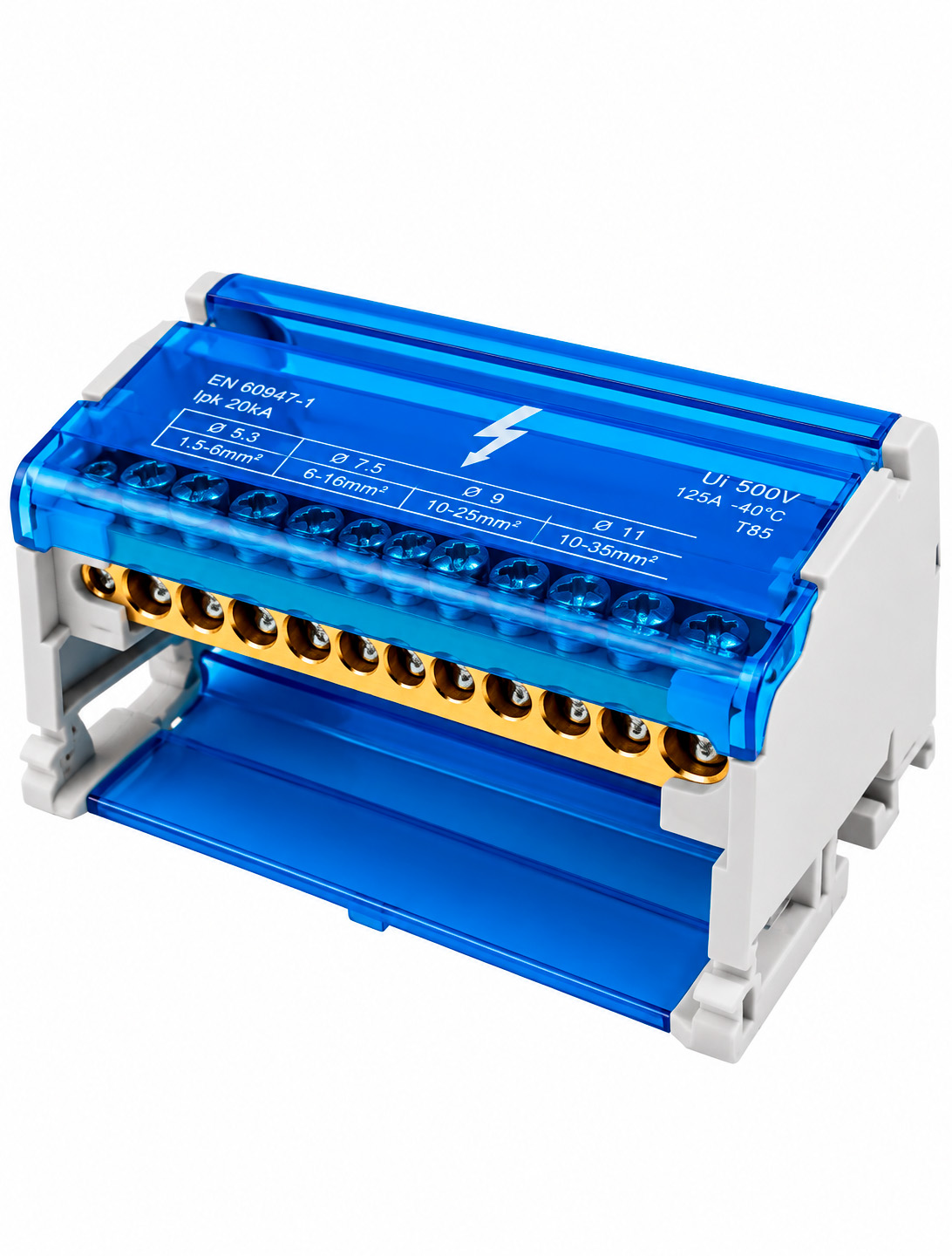 Bloc de distribuție 4x15 șuruburi pe șină DIN 125А TOPKAB