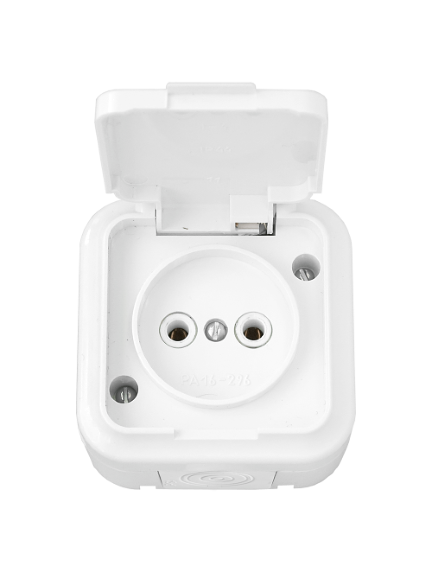 Priză 2P+E IP44 albă ПРАЛЕСКА СВПР