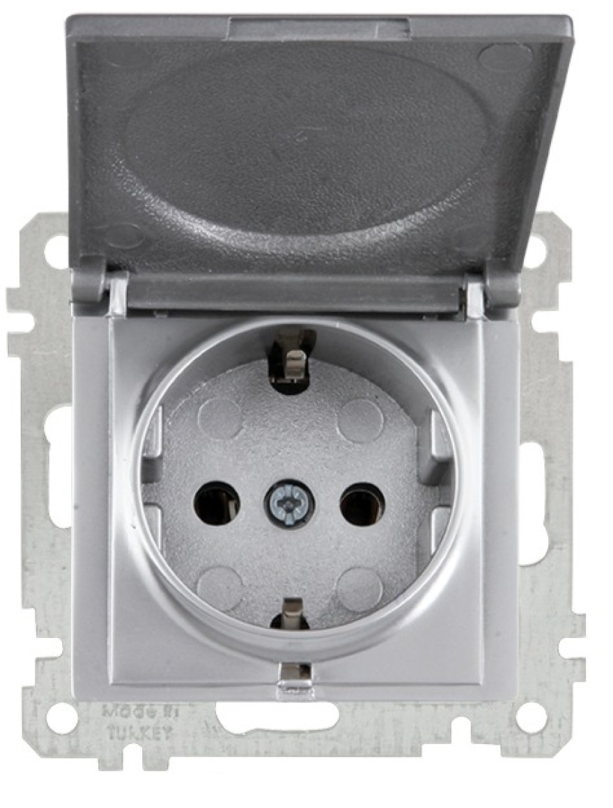 Priză 2P+E cu capac inox Mutlusan CANDELA