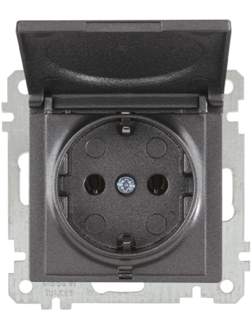 Priză 2P+E cu capac black Mutlusan CANDELA