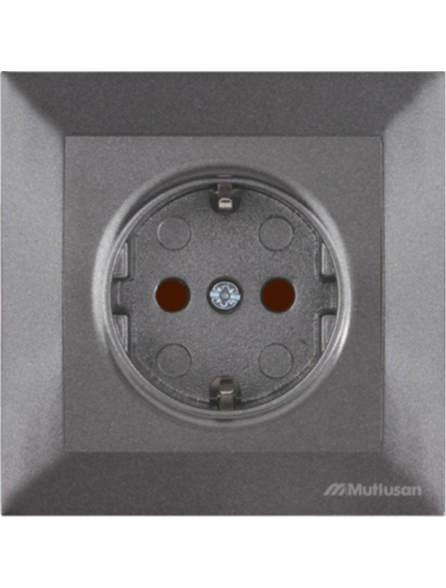 Priză ordinară 2P+E cu obtur. black Mutlusan CANDELA