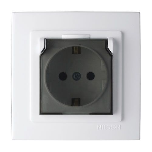 Priză cu împământare și capac (10/100) albă Nilson Touran 24111018
