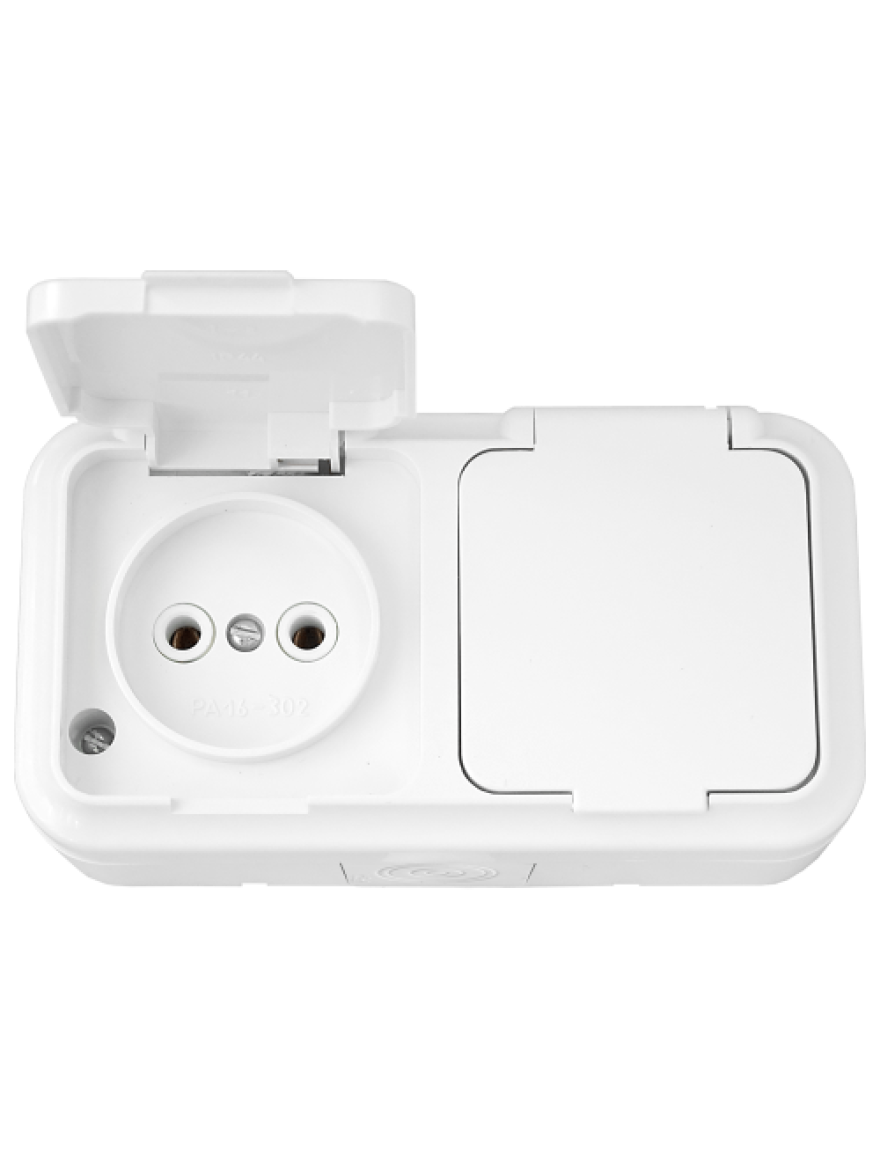 Priză 2P dublă IP54 albă ПРАЛЕСКА СВПР PA16-302