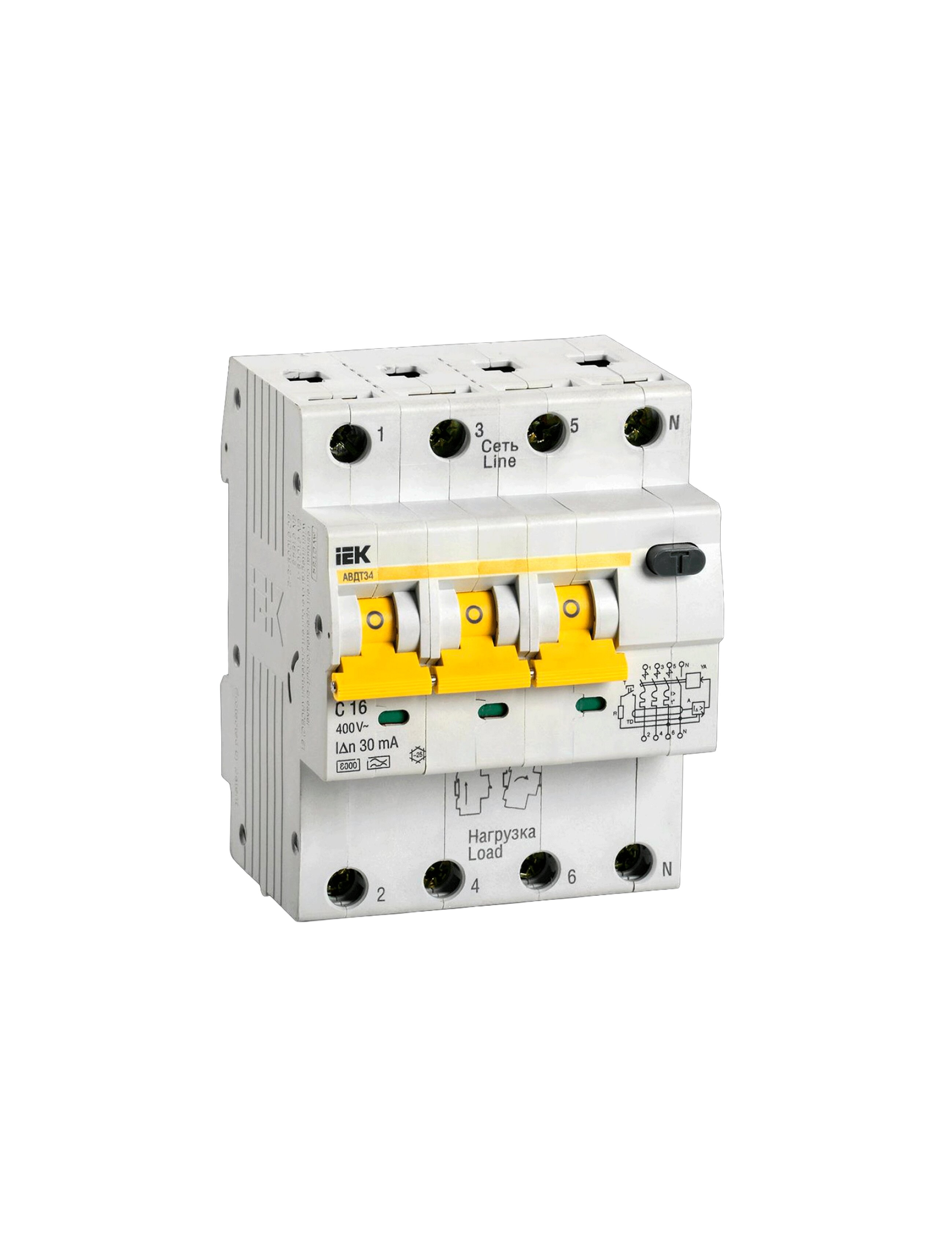 Întrerupător automat dif. AVDT 34 4P 16A 30mА curba C IEK