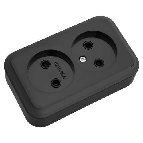 Priză dublă 2P neagră ПРАЛЕСКА СВПР