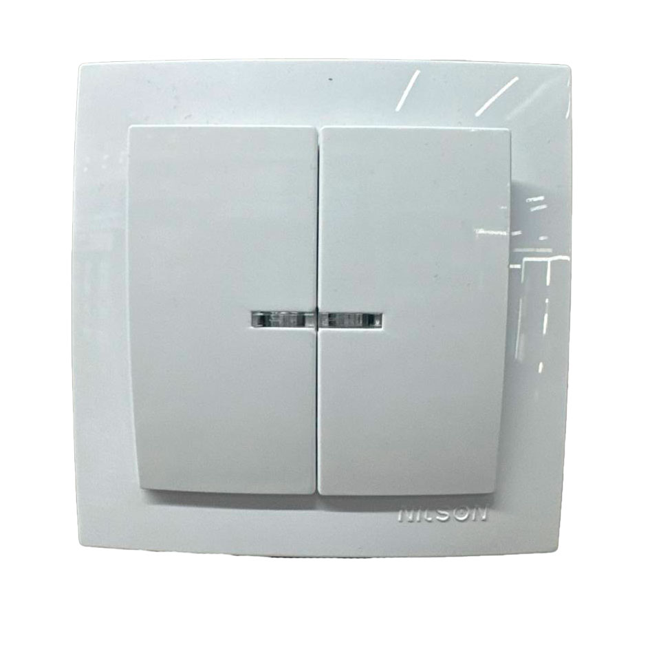 Двухклавишный выключатель с LED-подсветкой (12/120), белый, Nilson Touran 24111004