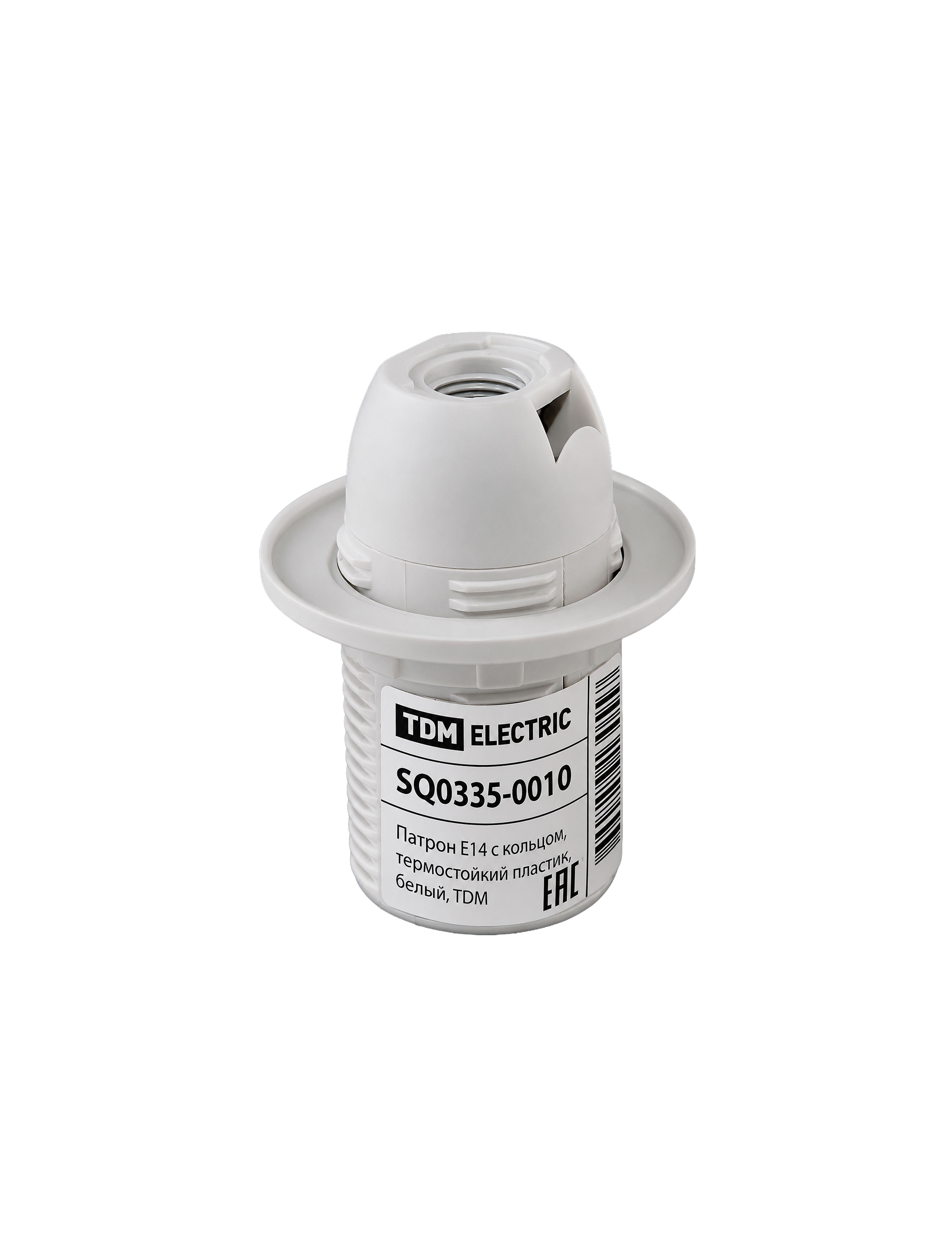 Белый пластиковый патрон E14 с кольцом TDM SQ0335-0010