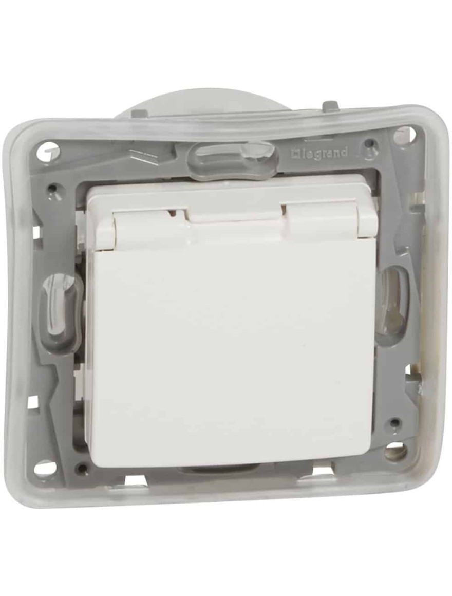 Priză cu împământare și capac 2P+E albă Niloe 2