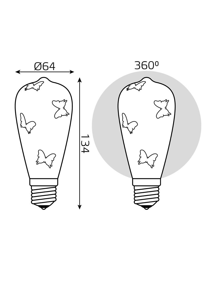 **Bec Led E27 4W 1/10/40 GAUSS Black 3D-Butterfly