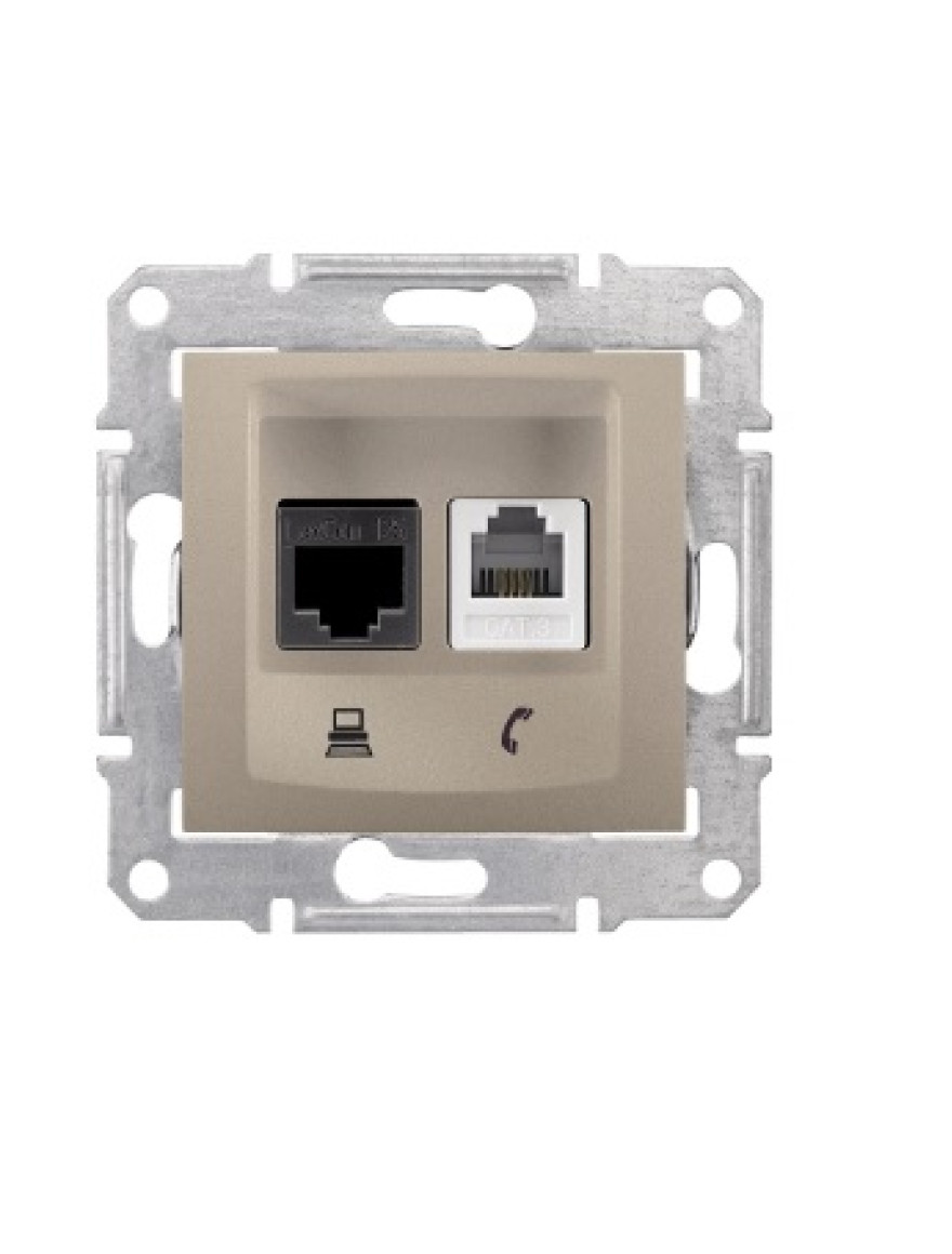 * Priză inter.1xRJ11 TF+1xRJ45 Cat 5eUTP SEDNA titan