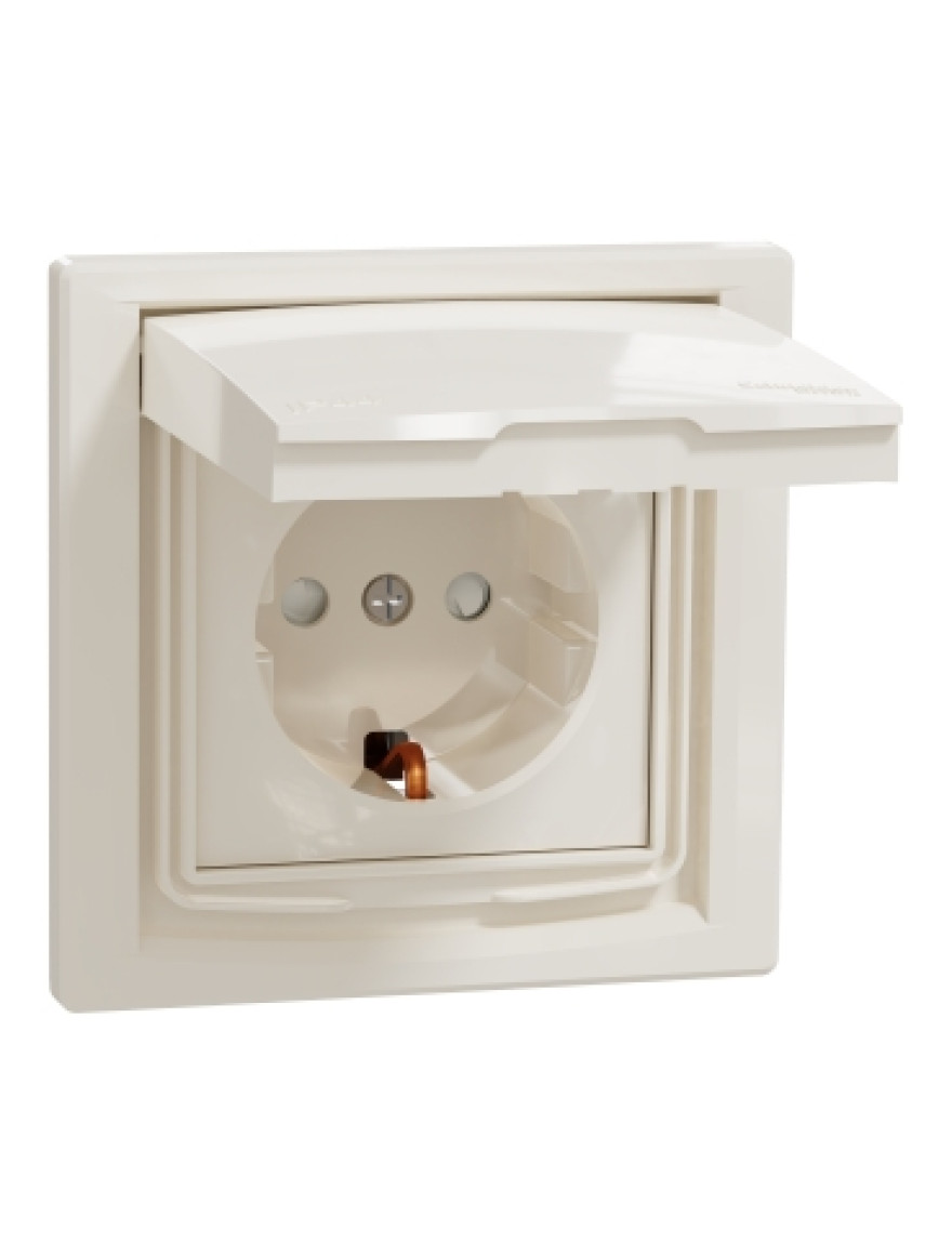 Priză unitară cu obturator și capac 16A IP44 2P+E ASFORA Crem SCHNEIDER