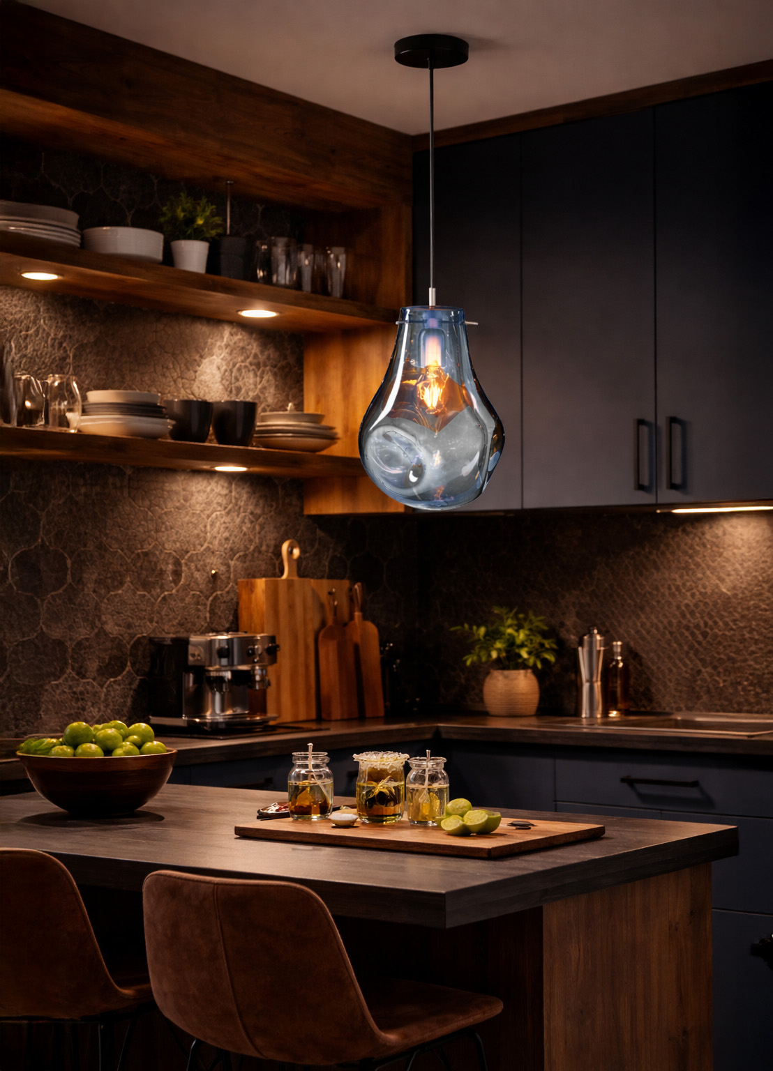 Люстра JH-135 D20x30см, E27/1, Стекло, Синяя LuminaLED