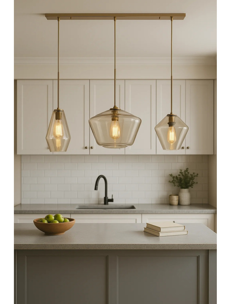 Lustră JH-201 D70x30x150, E27/3, Metal+Glass, Amber LuminaLED