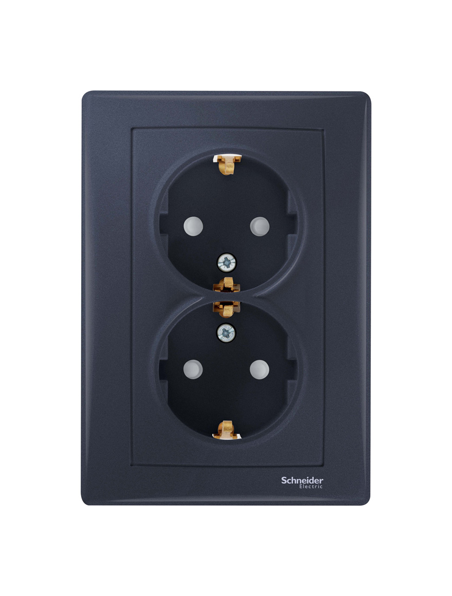 * Двойная внутренняя розетка с заслонкой 16A 250V 2P+E SEDNA графитовый