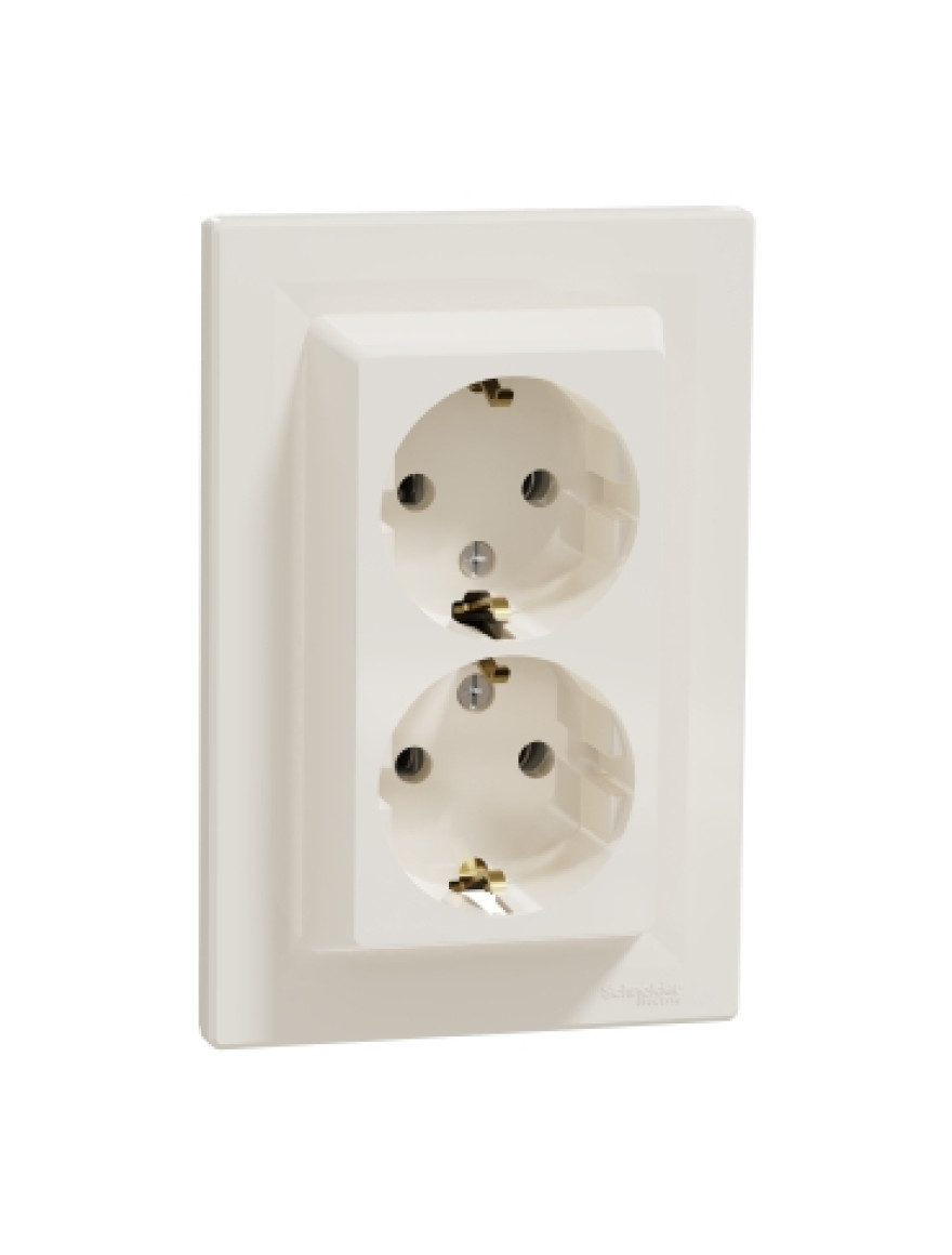 Priză dublă inter.16A 250V 2P+E Asfora Crem SCHNEIDER