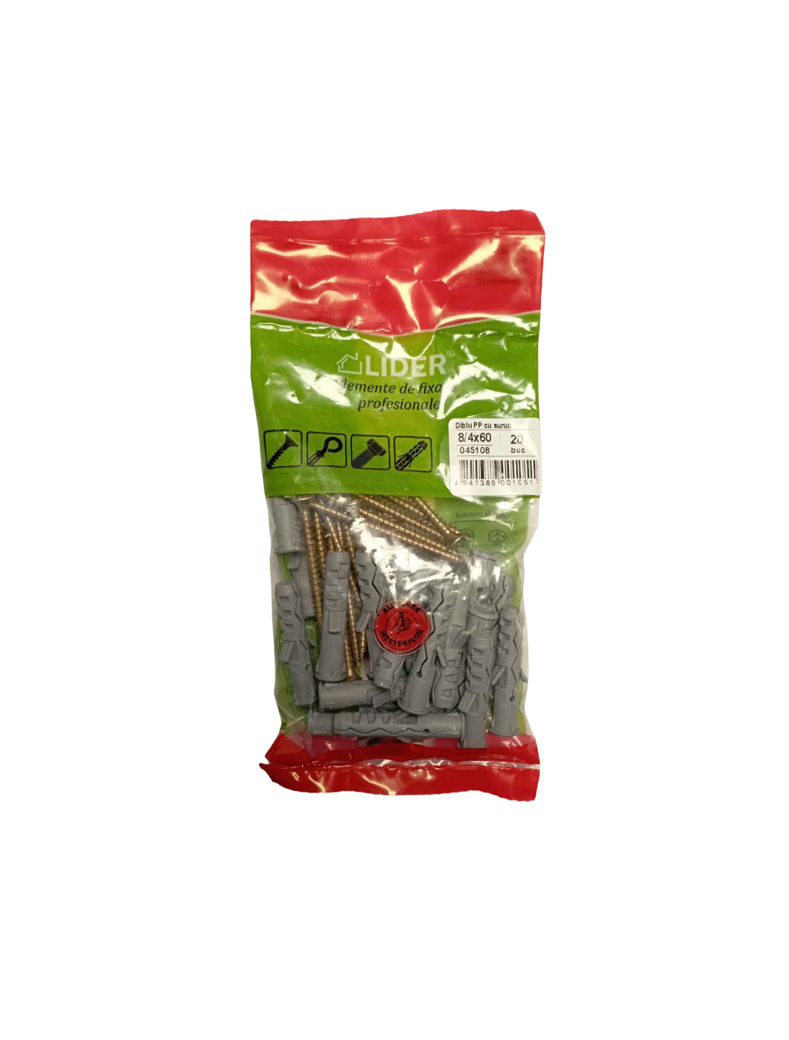 Diblu poliprop cu șurub 8/4x60 (20buc) Lider