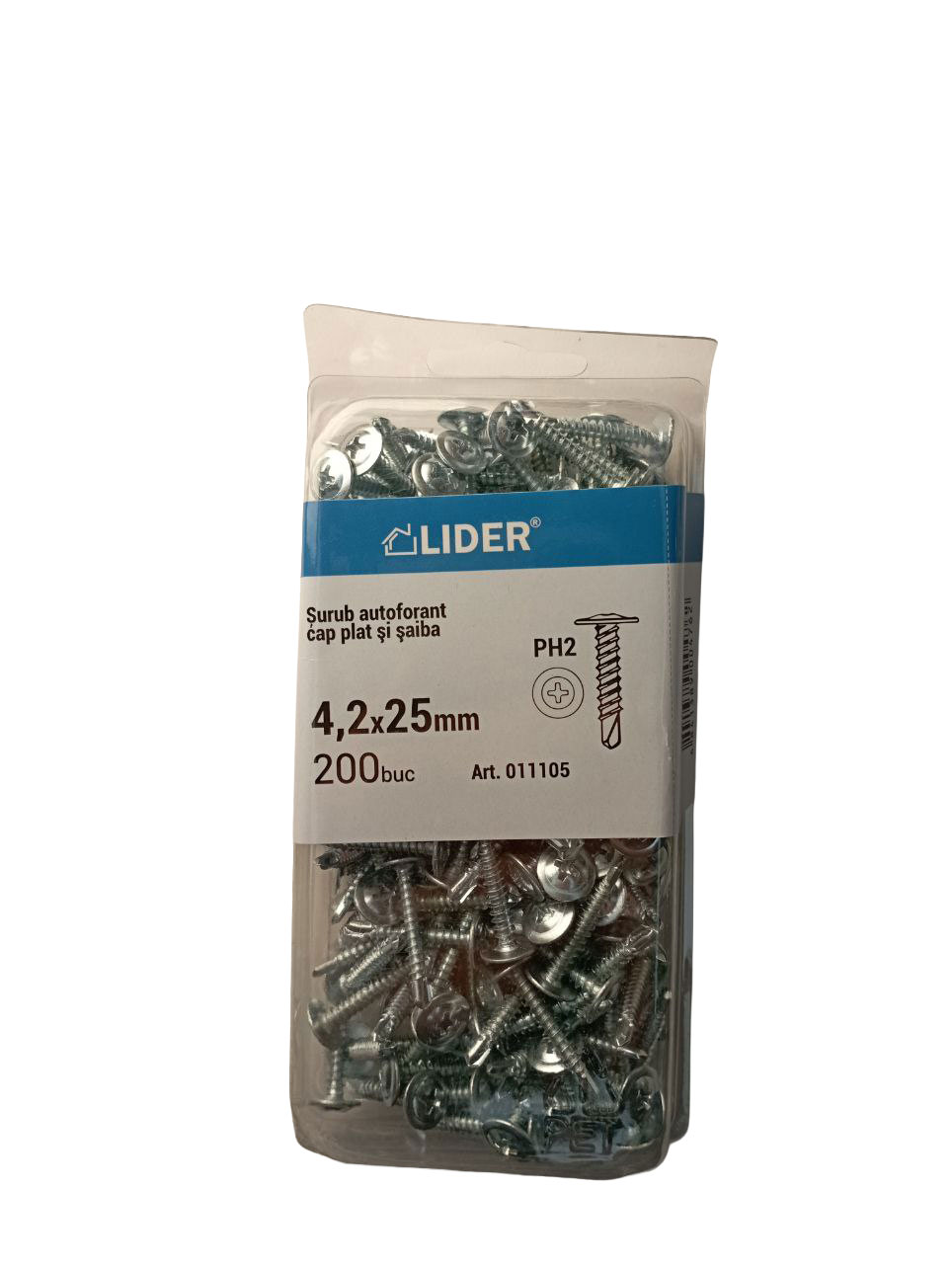 Șurub autoforant 2.0mm cu cap lat și Șaibă 4.2x25(200buc)011105 Lider