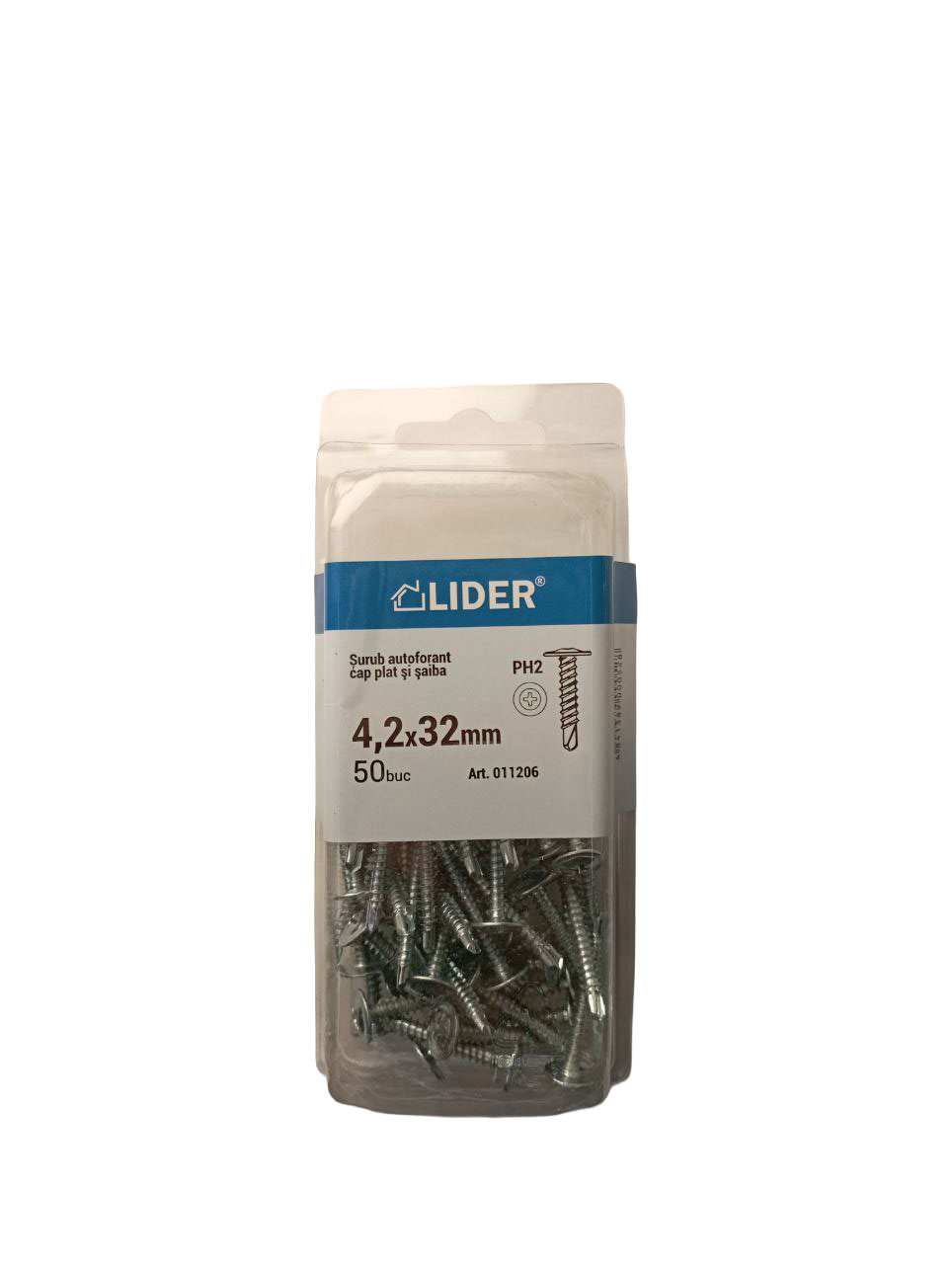 Саморез 2,0 мм с плоской головкой и шайбой 4,2x32 (50 шт.) 011206 Lider
