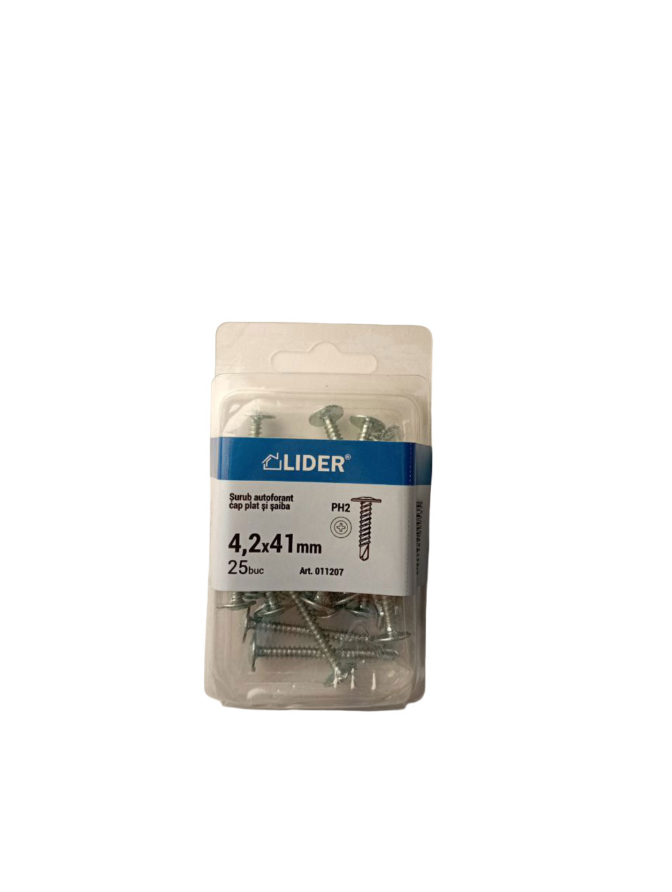 Саморез 2,0 мм с плоской головкой и шайбой 4,2x41 (25 шт.) 011207 Lider