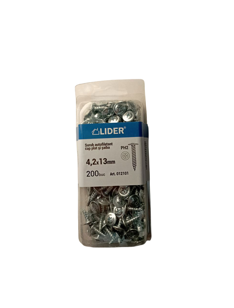 Șurub cu cap lat și Șaibă met 0.9mm 4.2x13(200buc)012101 Lider