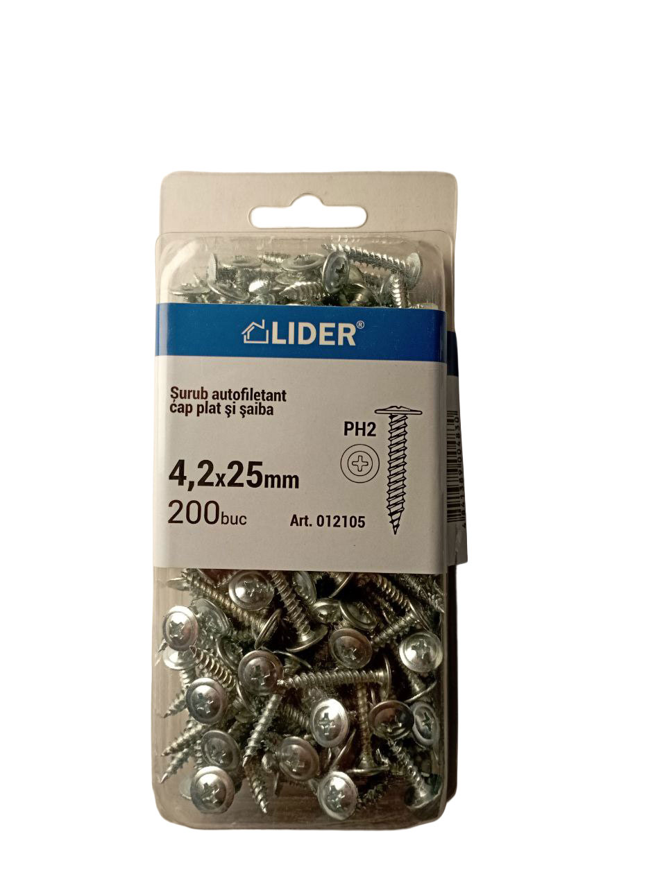 Șurub cu cap lat și Șaibă met 0.9mm 4.2x25(200buc)012105 Lider