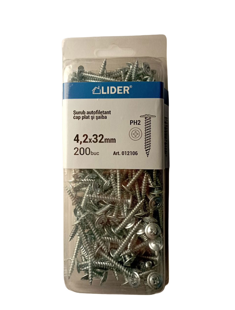 Șurub cu cap lat și Șaibă met 0.9mm 4.2x32(200buc)012106 Lider