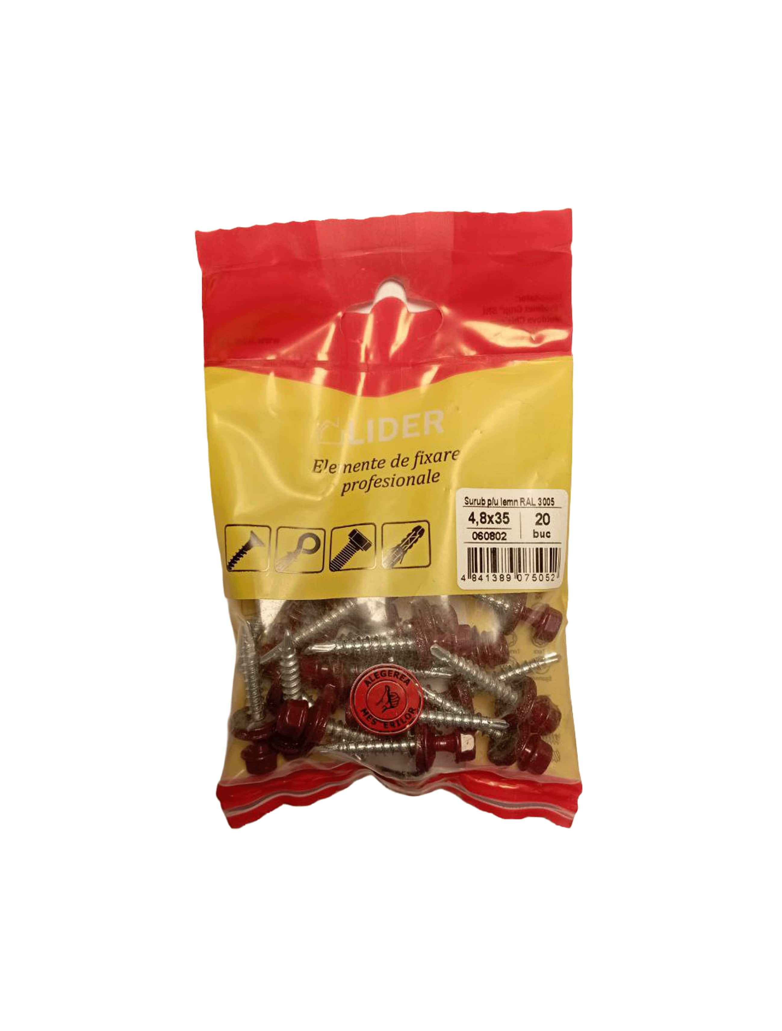 Șurub autoforant pt lemn RAL3005 4.8x35 20buc 060802 Lider
