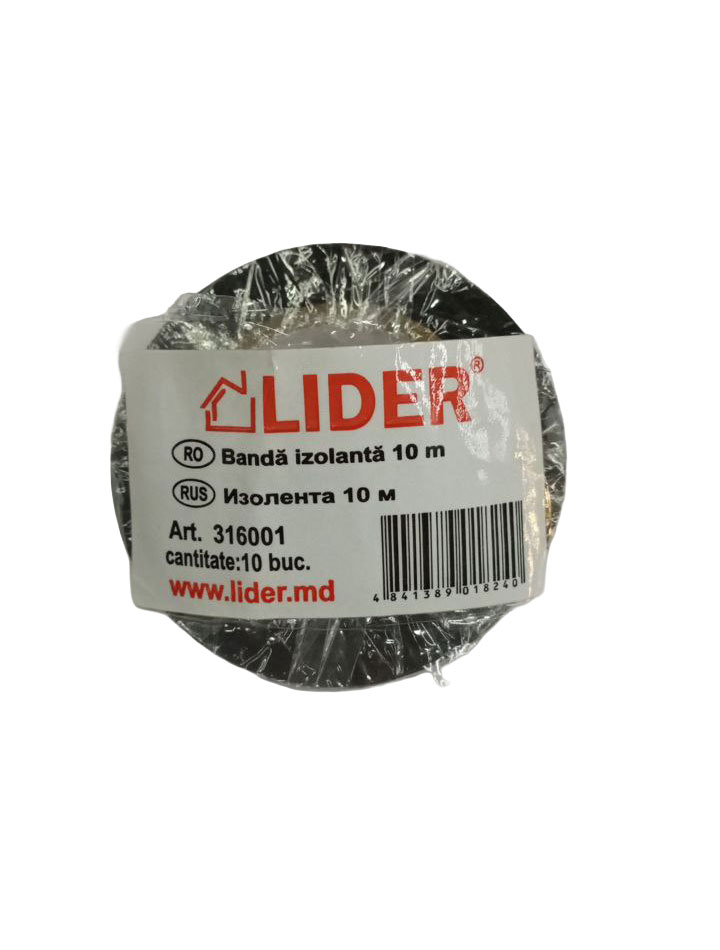 Bandă izolantă 10mx19mm neagră 316001 Lider
