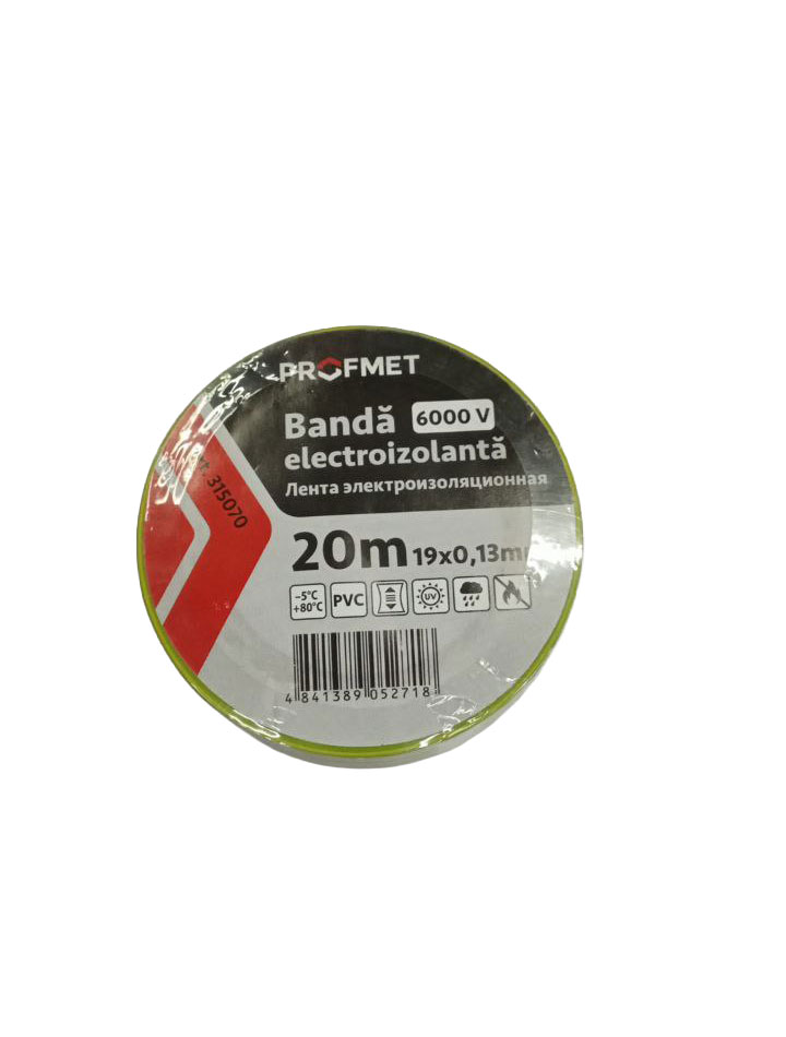Bandă electroizolantă 20mx19mmx0.13 galben-verde 315070 Lider