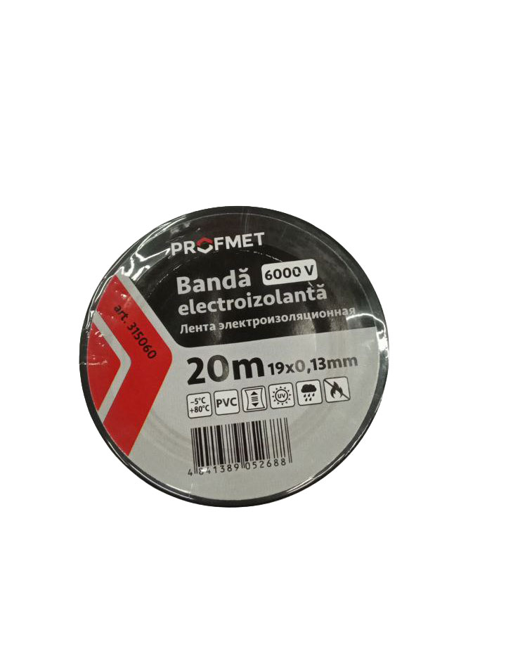 Bandă electroizolantă 20mx19mmx0.13 neagră 315060 Lider