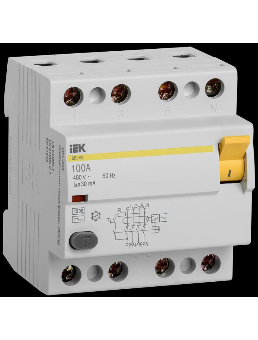 Întrerupător diferențial VD1-63 4Р 100А 30mA  IEK