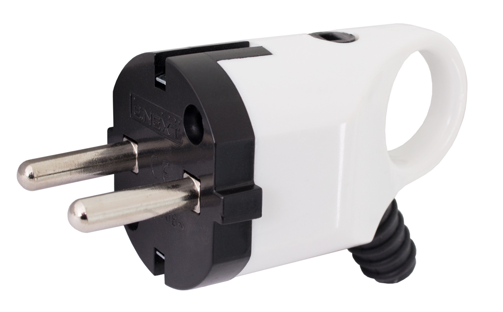 Fișă e.plug.angle.005.16 16А, cu împ. unghi albă cu maner  E.NEXT