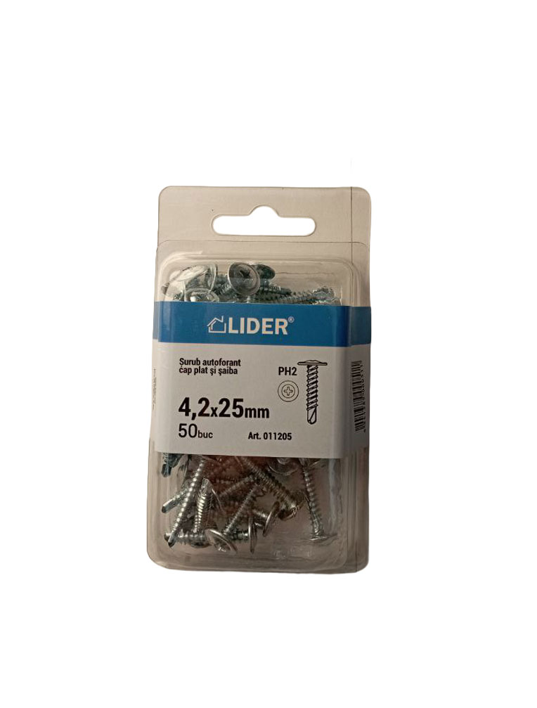 Саморез с плоской головкой 2,0 мм и шайбой 4,2x25_50 шт.011205 Lider