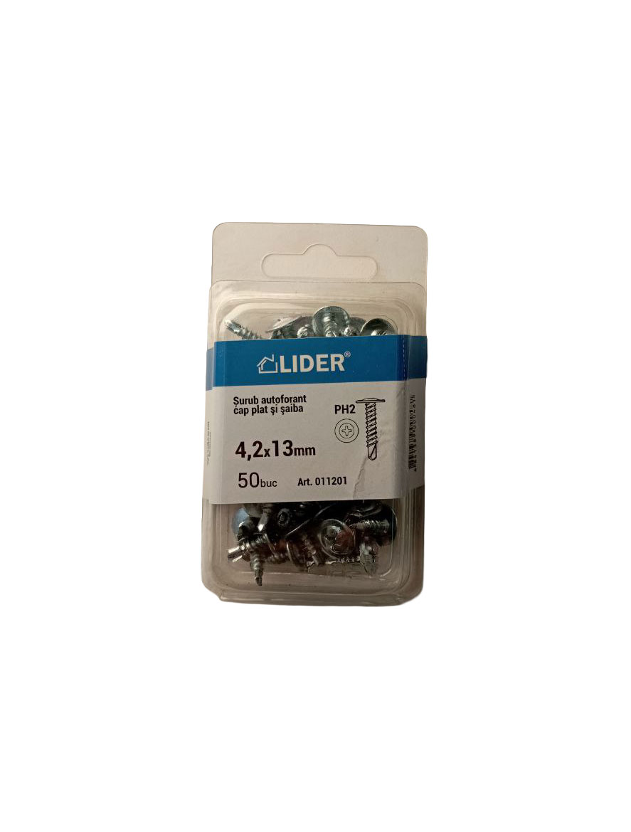 Șurub autoforant 2,0mm cap plat și Șaibă 4,2x13_50 buc.011201 Lider
