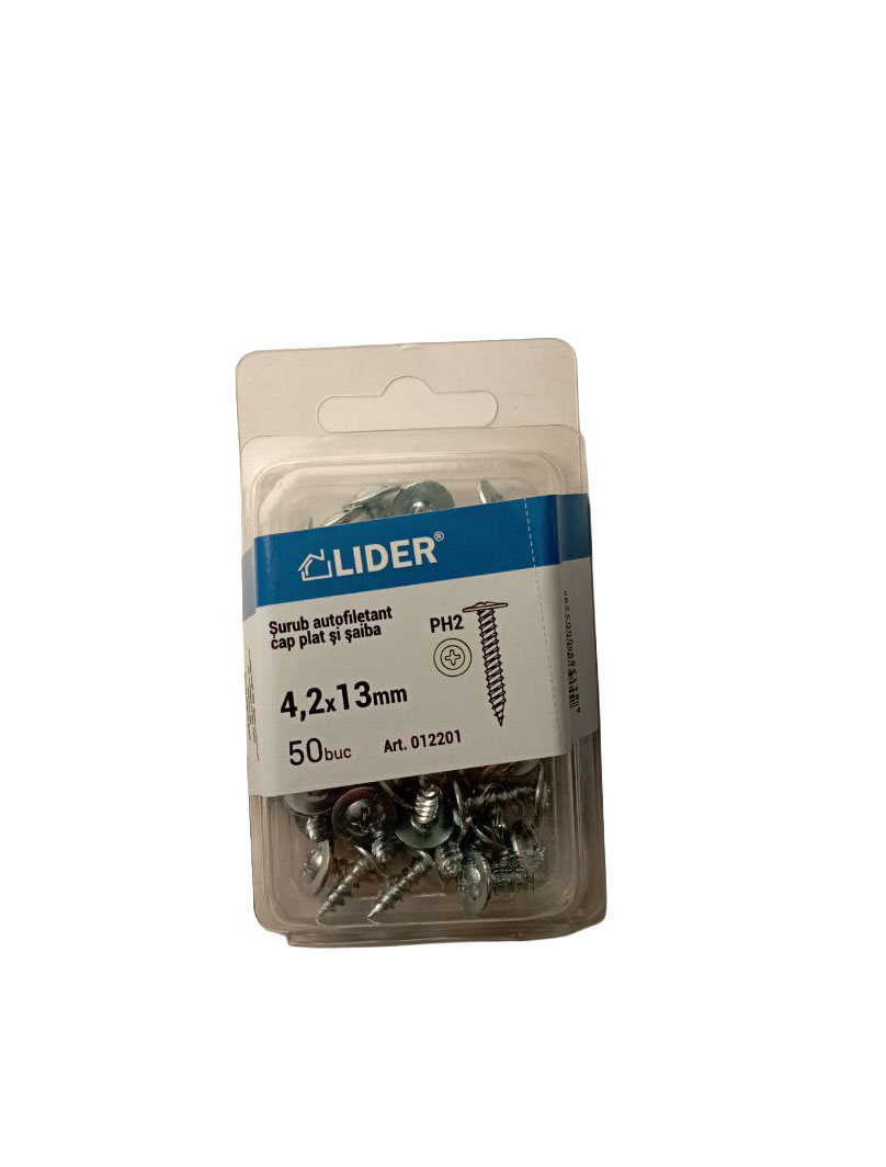 Șurub cap plat și Șaibă, met. 0,9mm 4,2x13_50 buc.012201 Lider