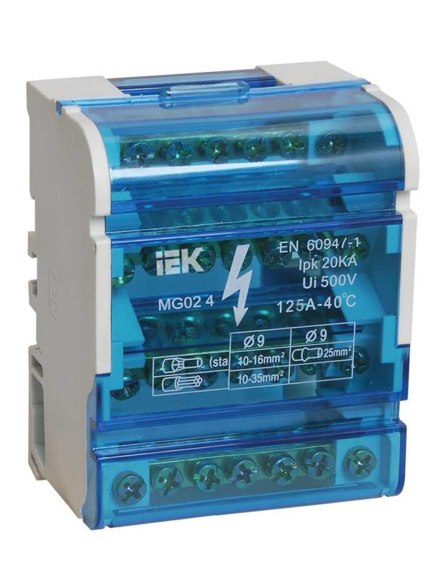 Bloc de distribuție 4x7 șuruburi,  montaj șină DIN, curent nominal 100A IEK