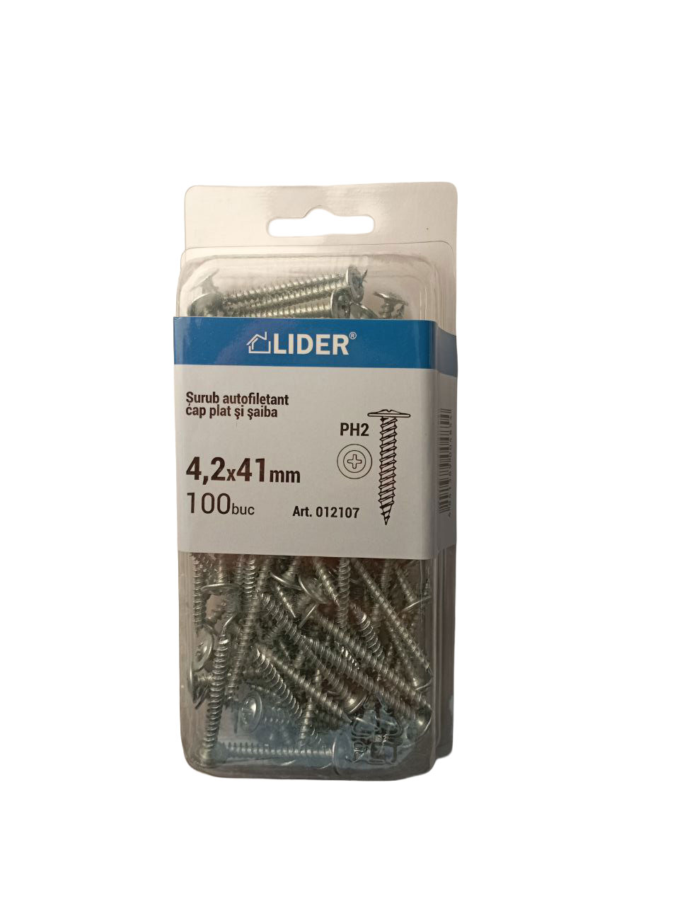 012107 Șurub cu cap plat și șaibă, met. 0,9mm 4,2x41_100 buc. LIDER