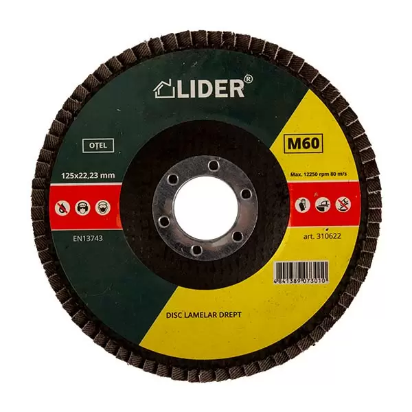 310625 Disc lamelar M120 125x22.23mm p/u șlefuit drept Lider