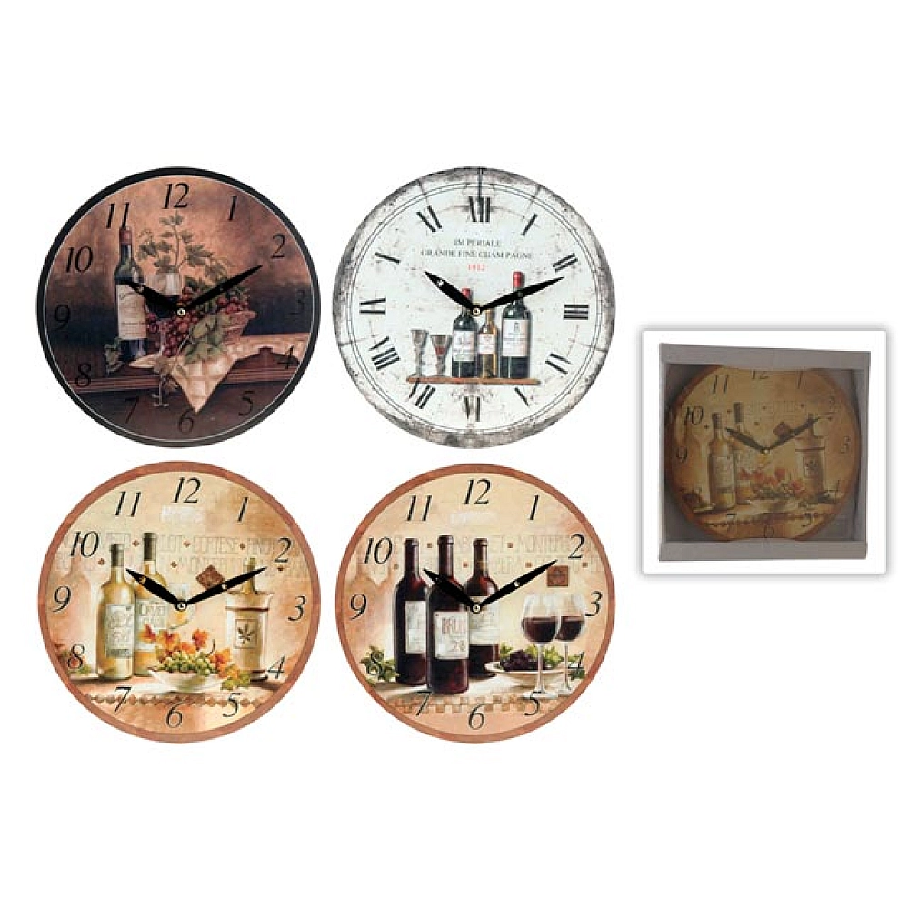Ceas de perete Retro D28cm, flori/vin/cafea/automobil