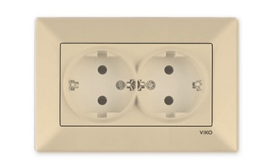 Розетка двойная с заземлением 16А, кремовая