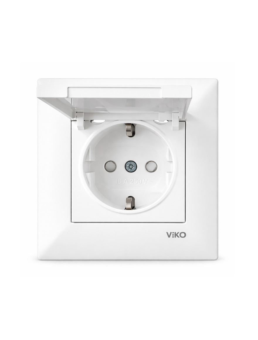 Priză cu împ. și capac, protecție, albă Meridian