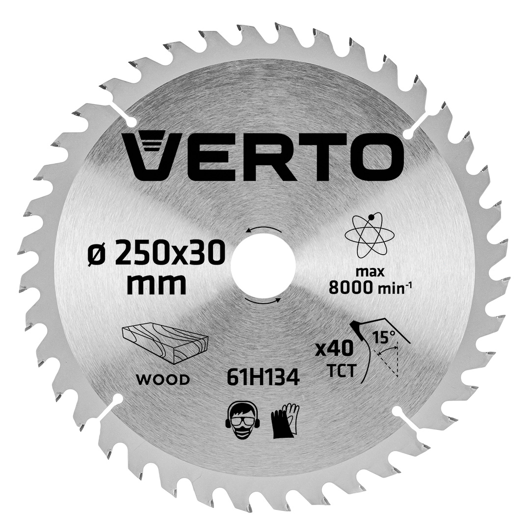 Disc fierăstrău lemn 250x30mm, 40 dinți Verto