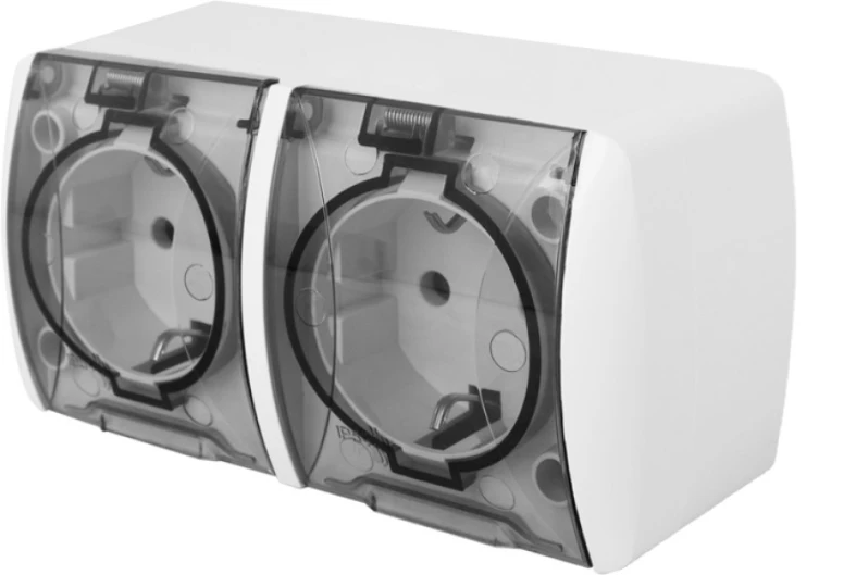 Priză dublă cu CP IP54 PT (albă) 554-011500-938 EL-BI EVA