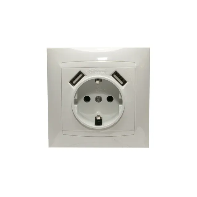 Priză unitară Euro + 2 USB inter. 16A IP20 albă ELMOS (8/96 buc)