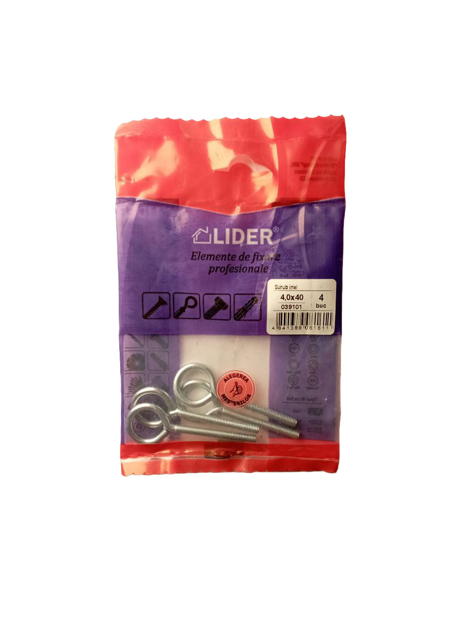039101 Șurub inel 4x40 cu filet metric 4buc  LIDER